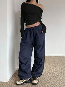 DAZY 女式纯色街头风格露肩圆领修身短款 T 恤长袖女式上衣