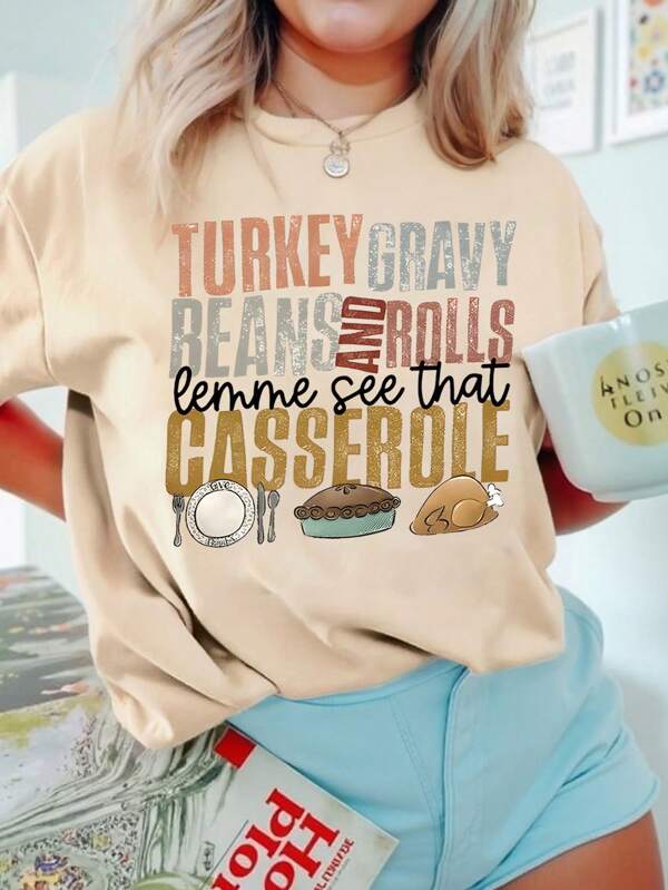 Calvaya Plus Size Thankful Grateful Fall Shirt, Turkey Gravy Beans And Rolls Let Me See That Casserole Shirt, Family Thanksgiving Dinner Turkey Shirt