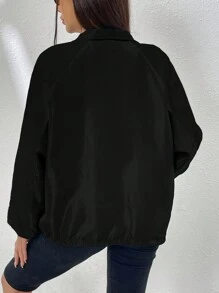 SHEIN EZwear Spring Colorblock Raglan Sleeve Drawstring Hem Zip Up Windbreaker Jacket In Fall/Winter - Black - View 2