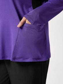 TaskEZ 1pc Plus Size Color Block Trim V-Neck Pocket Long Sleeve Nursing Top Scrub Uniform Top