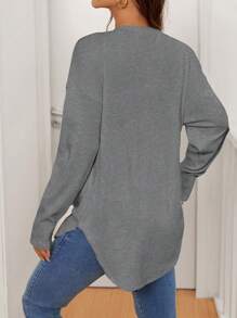 SHEIN 孕妇纯色落肩长袖单排扣休闲 T 恤，秋季 - 灰色 - 查看 2