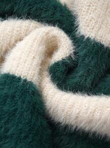 Chiquease 女士条纹图案圆领落肩长袖休闲套头毛衣，秋冬季针织衫 - 彩色 - 查看 3