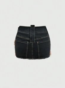 ROMWE Grunge Punk Y2k Subculture Millennium Retro Harajuku Sexy Low Waist Ultra Short Denim Mini Skirt