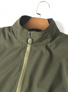 Manfinity Homme Áo khoác cổ đứng có túi khóa kéo hai mặt cỡ lớn cho nam, áo khoác nhẹ tay dài màu xanh lá cây mùa xuân/thu, quà tặng cho bạn bè, chồng, bạn trai - màu xanh lá - Xem 5