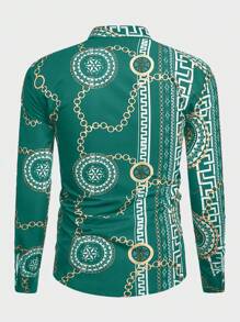 Manfinity Homme Camisa de manga larga estampada casual y retro para hombres, otoño