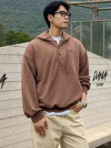 DAZY Men's Plaid Patchwork Thermal Lined Hoodie, Autumn Vacation - Brown - View 4