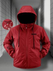 Manfinity Homme Men's Hooded Zip-Up Letter Graphic Sportswear Jacket, Autumn/Winter Outdoor Windbreaker - Red - View 6