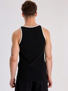 Musero Men Contrast Panel Ribbed Tank Top - Black - View 3