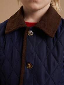 PrepCrw Áo khoác tay dài màu khối dệt trơn màu xanh lam phong cách đại học cho bé trai, mùa thu/đông - Màu xanh lam - Xem 6