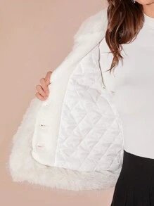 Enchnt 新款秋冬产品，女士纯色长袖拼布毛绒面料单排扣优雅羊毛大衣，秋冬，秋冬女装