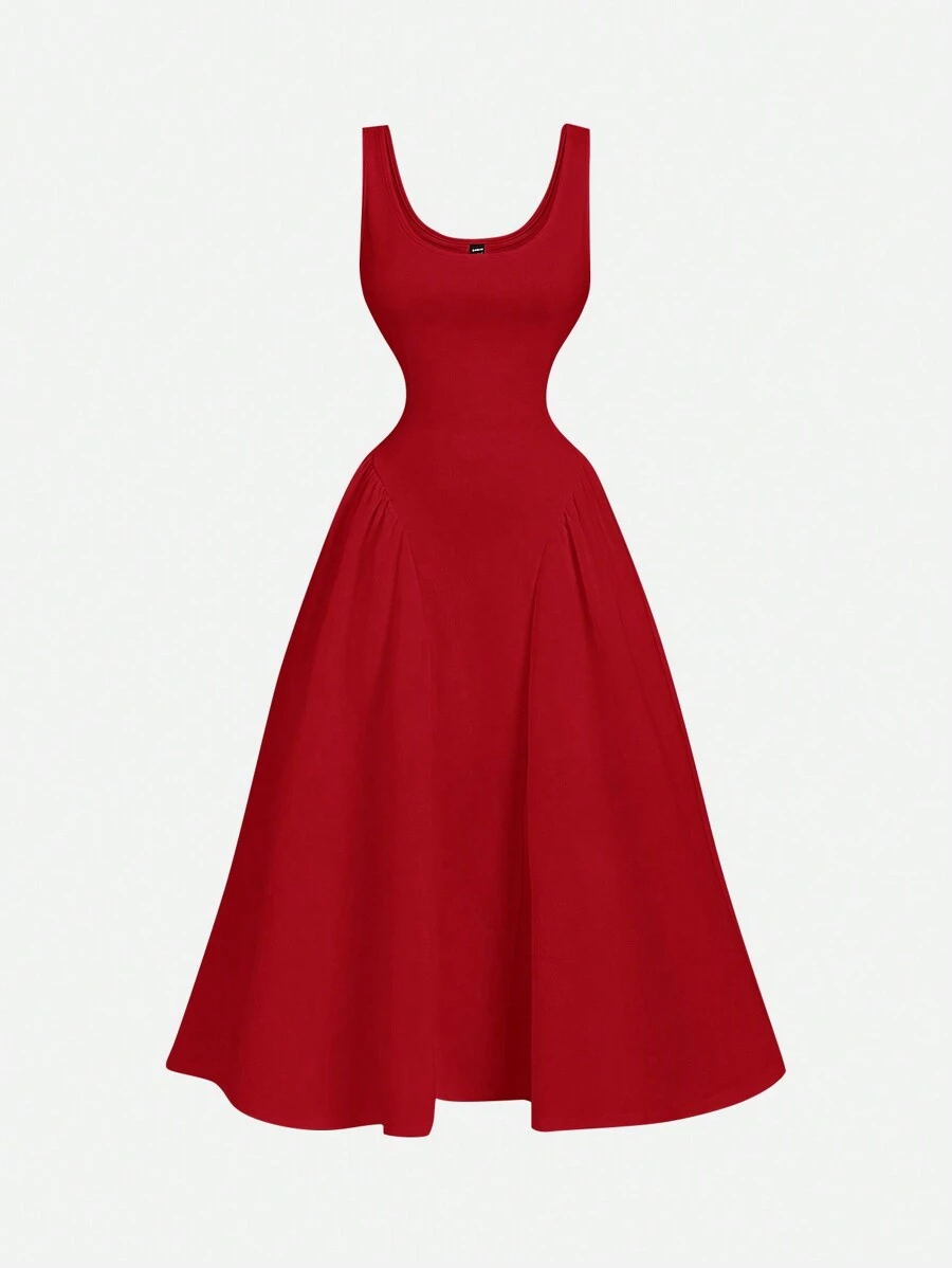 SHEIN MOD Vestido tank con pliegues en la cintura de estilo barroco rojo, vestidos de otoño, ropa - Rojo - Ver 1