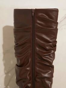 SHUZIA Tall Slouch Wedge Boots Holiday Vacay Vibe For Summer Shoes Spring Shoes Spring Break Easter For Christmas - Brown - View 5