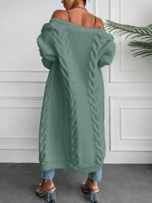 SHEIN Cottnline 女士休闲日常简约纯色前开宽松开衫，秋冬 - 薄荷綠 - 查看 2