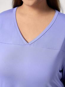 TaskEZ Solid Color V-Neck Long Sleeve Pocket Casual Simple Nurse Uniform Scrub Top, Plus Size - Multicolor - View 5