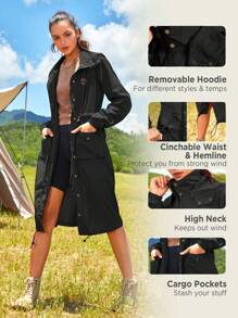 In My Nature 女士户外连帽防水长款雨衣 - 黑色 - 查看 5