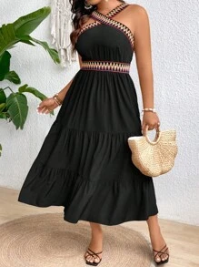 SHEIN Clasi Rochie fără mâneci cu bretele țesute de mărimi Plus, cu tiv cu volane pentru vară