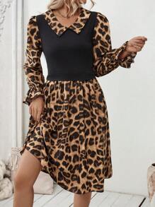 SHEIN Clasi Women Casual Plain Color Splice Long Sleeve Dress Fall Cloth For Women