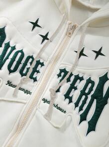 Flirla Sudadera con capucha minimalista de mujer con estampado de letra y cierre delantero