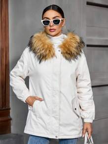 Women Mother Hooded Parka Coat, Thermal Lined Warm Outdoor Casual Jacket With Pockets, Autumn/Winter - Khaki - View 4