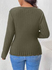 SHEIN Frenchy Camiseta ajustada de cuello redondo acanalada de talla grande informal - Verde - Ver 2