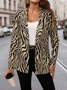 SHEIN Clasi Women Elegant Zebra Print Pattern Long Sleeve Blazer