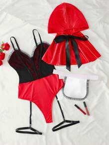 SHEIN Sexy Little Red Riding Hood Contrast Color Cosplay Costume For Women, Halloween - Red - View 7