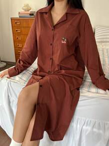 DAZY Cherry Print Decor Loose Mid-Length Nightgown
