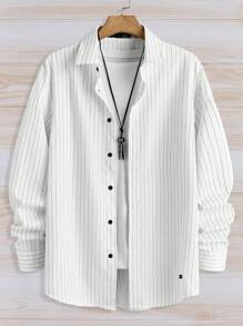 Manfinity VCAY 1 bucată cămașă casual pentru bărbați, cu mânecă lungă, deschisă în față, cu potrivire largi, tânără, pentru purtarea zilnică