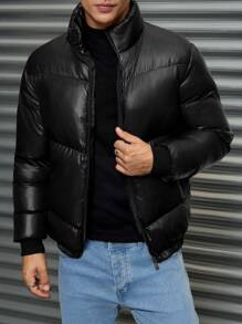 RueChic Men's Basic Casual Style Special Stitching Design Slim Fit Jacket - Black - View 5