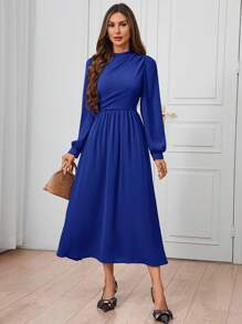 SHEIN Clasi 1 pieza Vestido morado corte evasé versátil de moda para mujer, apto para otoño/invierno - azul real - Ver 6