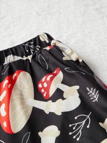 Conjunto informal de pijama con camiseta de manga larga de cuello redondo y pantalones con estampado de setas para niño preadolescente