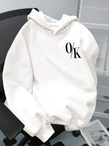 SHEIN Leap Crew OK, Vibe, Teen Boy Casual Minimalist Style Long Sleeve Sweatshirt, Thick Fabric For Autumn/Winter - White - View 1