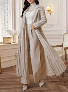 Mulvari French Lapel Pleated Women Suit Jacket - Apricot - View 1