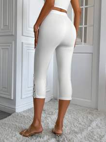 SHEIN LUNE Patchwork Lace Capris Leggings