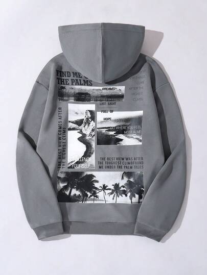 Vacaura 青少年男孩度假海洋风光印花连帽衫、宽松休闲夹克