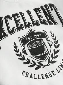 SHEIN Teen Girl Preppy, Back To School, Football, Sports, Fall Season Colorblock Letter Print Sweatshirt - White - View 4