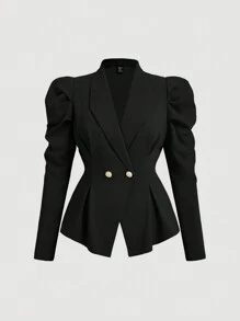 SHEIN MOD 秋冬大码棕色复古廓形修身西装外套和直筒裤两件套