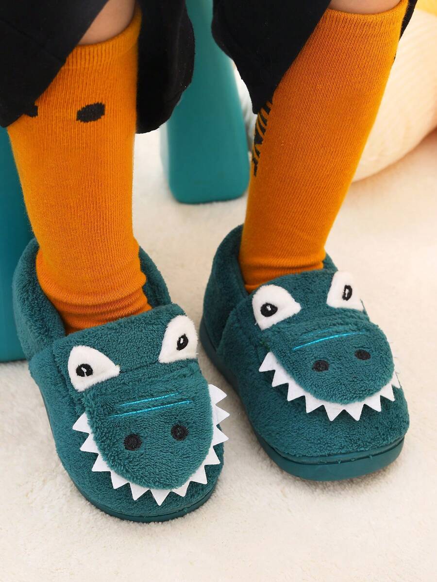 Pantuflas para niños para interiores, pantuflas cálidas antideslizantes con suela blanda con diseño de cocodrilo de dibujos animados para niños pequeños, para otoño/invierno