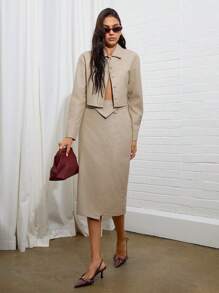 COSMINA Damen Einfarbige Lange Ärmel Einreihige Lässige Jacke, Frühling Herbst - Aprikosenfarben - Übersicht 4