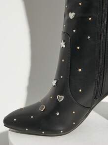 SHUZIA Knee High Tall Boot With Studs
And Charms - Black - View 6