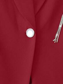 SHEIN Clasi 女士前扣长袖花卉装饰简约上衣和裤子休闲套装新年衣服 - 紅色 - 查看 3