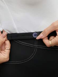 SHEIN Maternity Solid Color Adjustable Waist Skinny Casual Leggings - Black - View 5