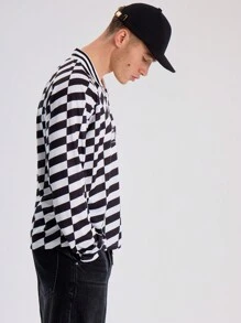 Musero Checkered All Over Print Long Sleeve Collared Graphic Print Tshirt Spring Summer Essentials - Multicolor - View 2