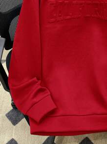 SHEIN Teen Boys' Casual Hooded Sweatshirt With Embossed English Text, Green, Long Sleeve, Suitable For Autumn, Winter, School, Home, Daily Wear, Sports, Birthday Party, Outings, All-Match & Versatile