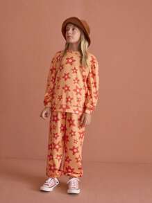 SHEIN 少女休闲印花宽松卫衣，适合日常穿着，秋冬季款