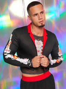 FeverCity Áo khoác in thời trang nam, quần và áo lưới xuyên thấu, bộ đồ 3 món, cosplay, tiệc tùng - Nhiều màu - Xem 2