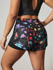Easithlete 大码彩色印花双层口袋运动短裤 - 彩色 - 查看 2