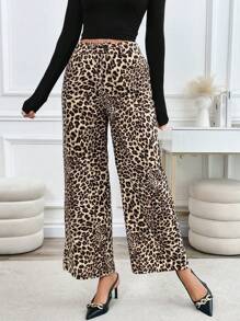 SHEIN LUNE 2024 Autumn New Casual Leopard Print Wide Leg Pocket Pants, Matching Blogger Style Fall Cloth For Women - Multicolor - View 6