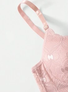 Floral Lace Super Push Up Bra & Panty Lingerie Set - Pink - View 4