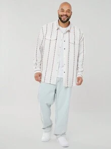 Manfinity VCAY Plus Size Men's Loose Striped Woven Long Sleeve Shirt - Apricot - View 5
